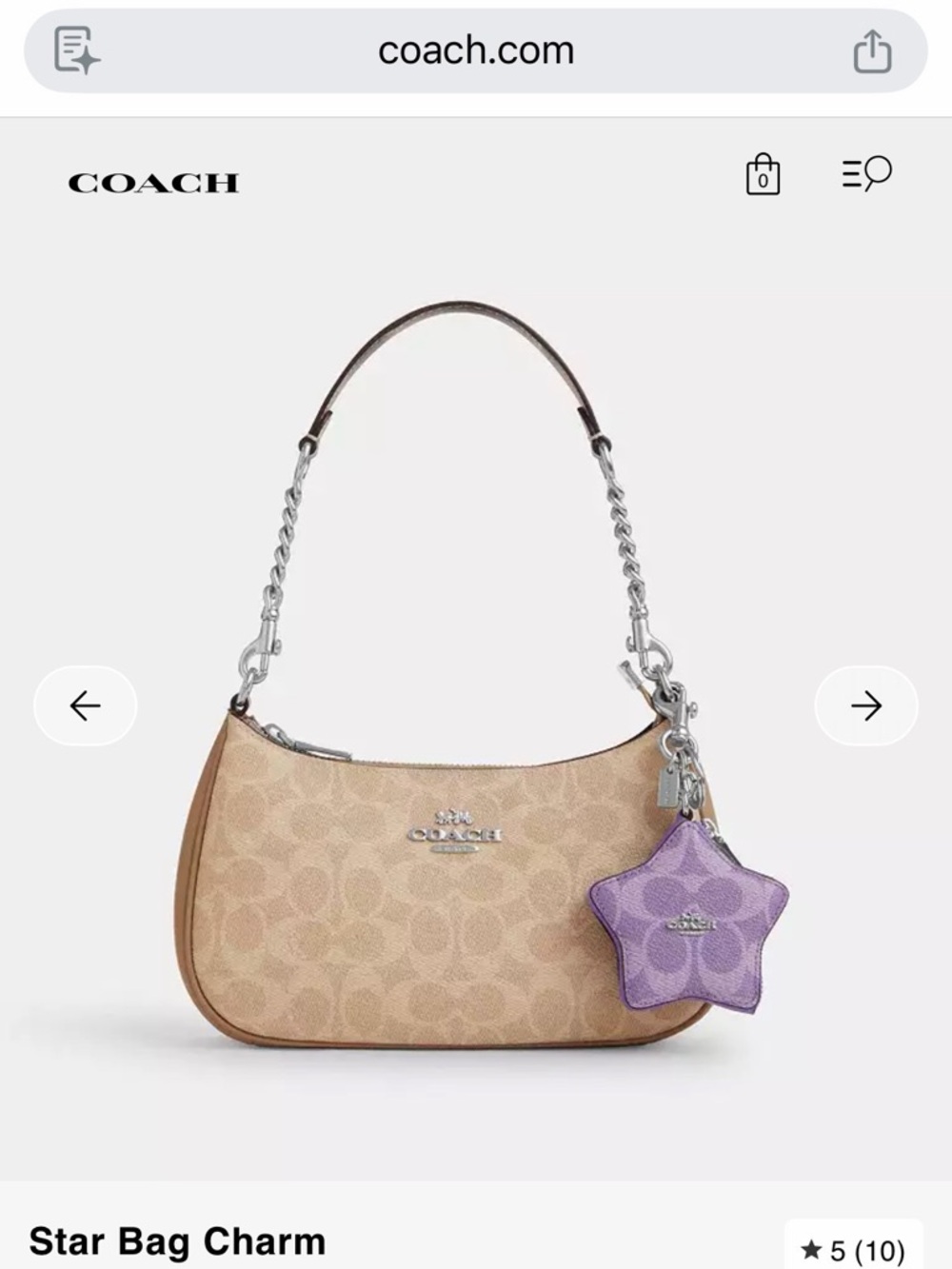 Coach Lavender Star Key Charm & Coin Pouch with Silver Hardware - Picture 4 of 4